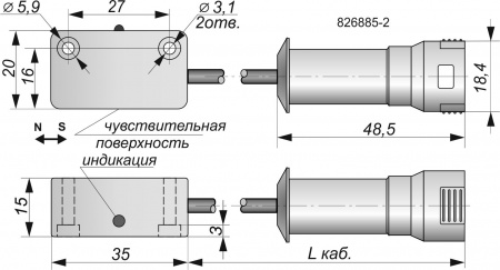 Датчик бесконтактный герконовый DG35RD15-SI-NO-E-AMP1/0,35-SS